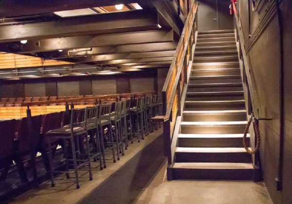 Stairs up to the balcony seats in the Baillie Theatre. 